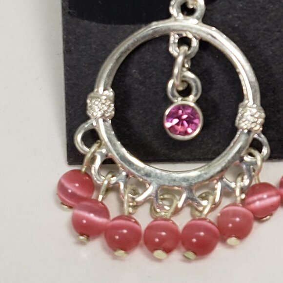 2/$30 Silver tone Pink Dangling Beads & sparkling Crystal Drop Earrings Jewelry - Picture 4 of 7